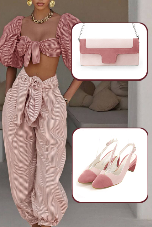 Women's dusty rose pink and powder pink elegant slingback heels. Round toe. Medium comma heels - Top view